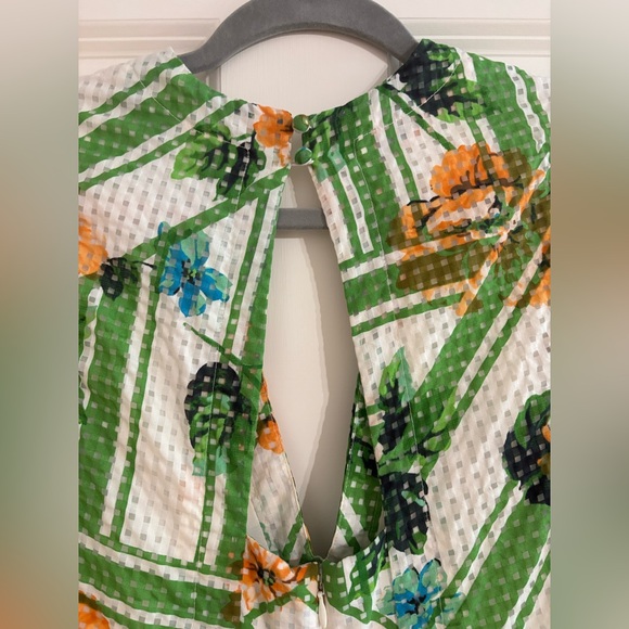 Maeve Green, White & Orange Floral dress with Cap Sleeves - Picture 6 of 9